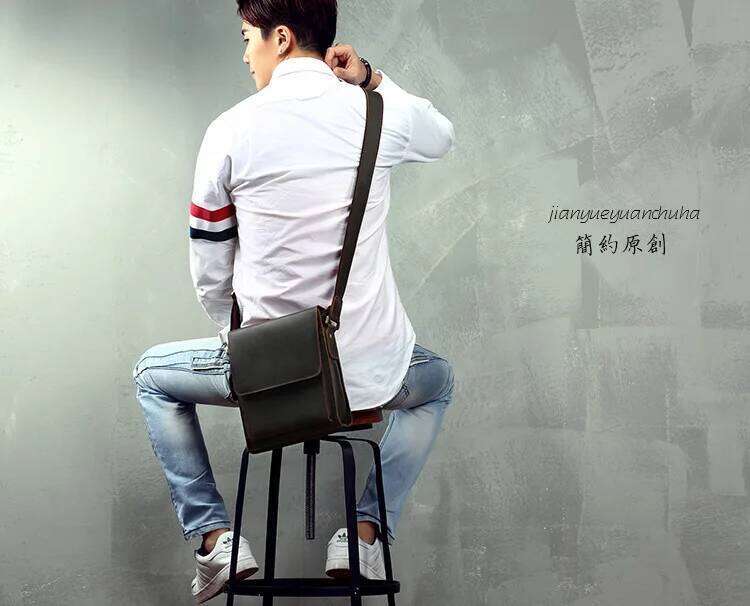 Casual Crossbody Genuine Shoulder Messenger Crazy Horse Leather Men Bags Wholesale Free Shipping