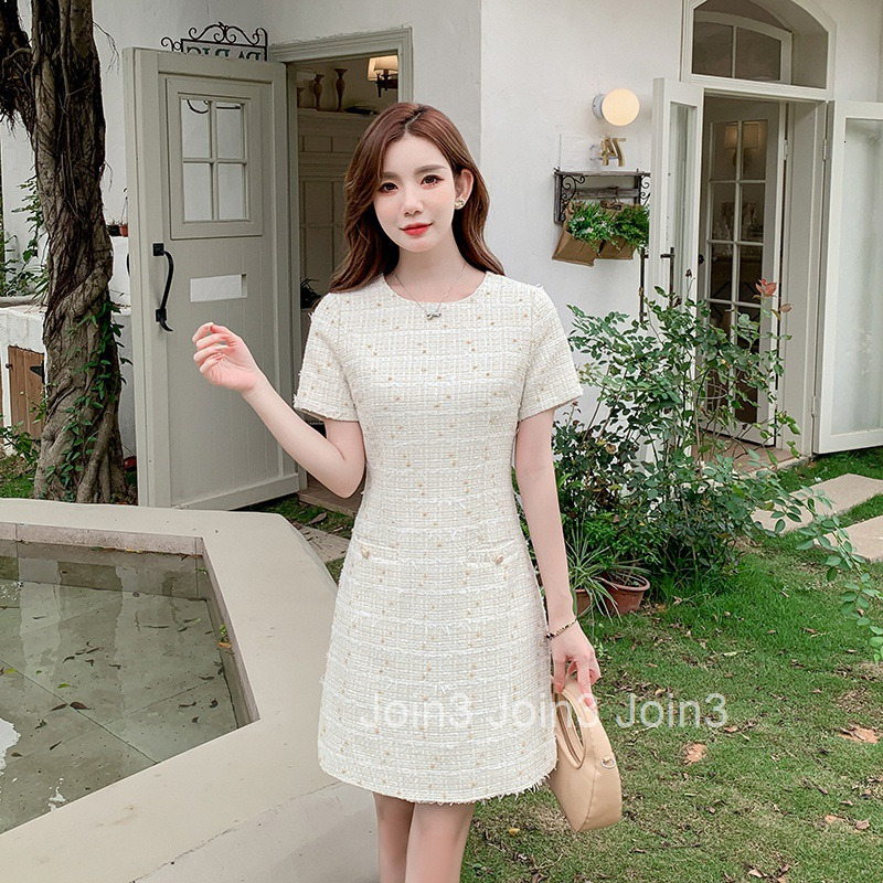 Summer New Socialite Style Slim Fit Pullover Round Neck Short Sleeve Dress A-line Midi Dress
