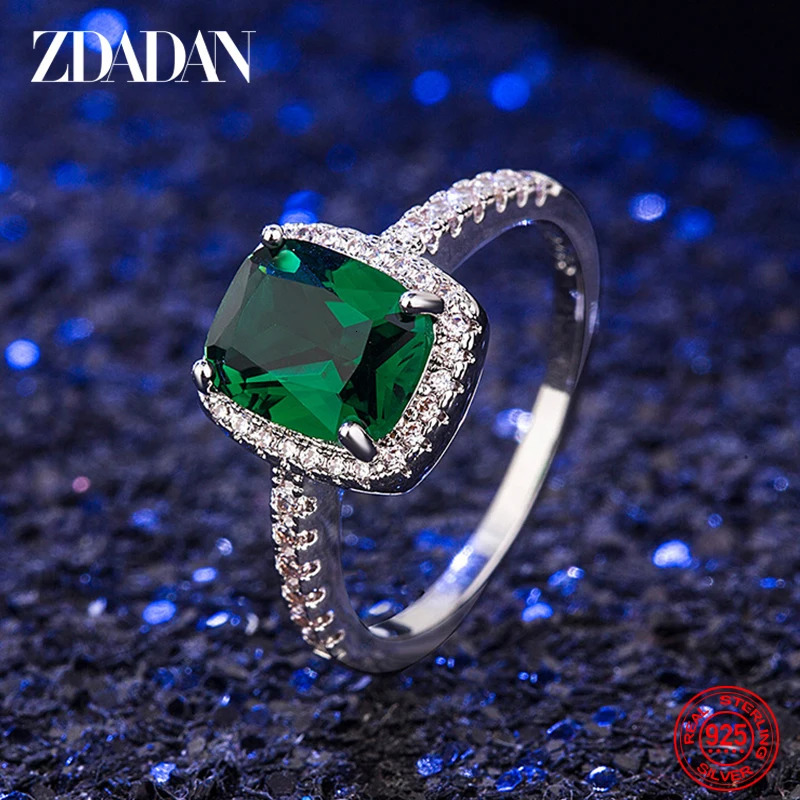ZDADAN 925 Sterling Silver Vintage Emerald Rings For Women Wedding Engagement Jewelry 250729