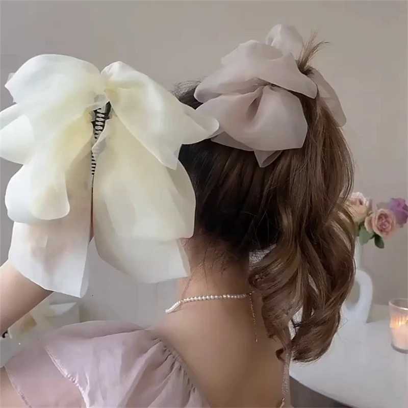 Lystrfac New Mesh Banana Clip Bow Hair Clips for Women Girls Back Head Hairpin Ponytail Clip Fashion Hair Accessories Z250729