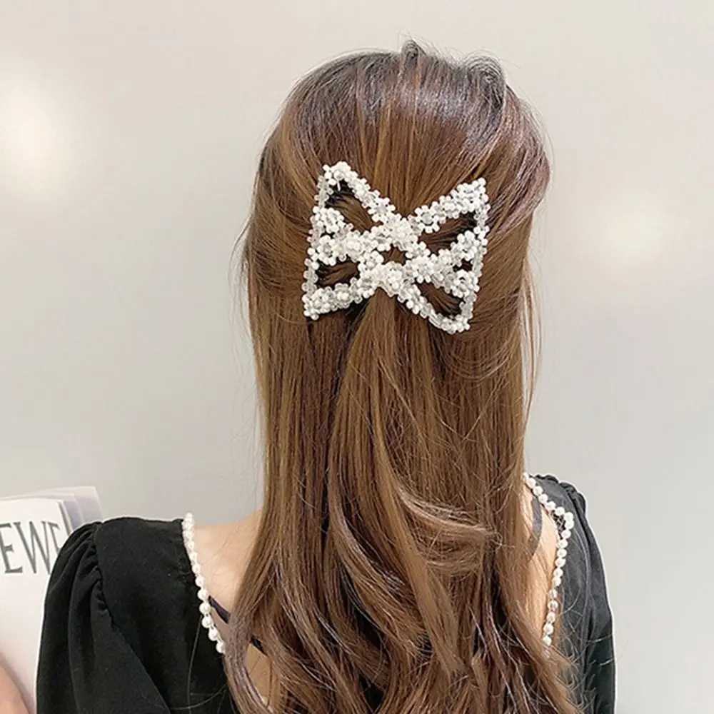 Plastic Pearl Elastic Hair Hairpin New Hair Styling Tool Butterfly Fancy Clip Combs Rhombus Double-Sided Bun Girl Z250729