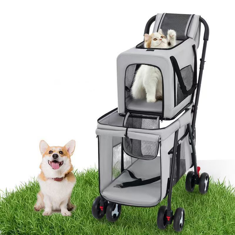 Double pet stroller with detachable straps - perfect for two dogs or cats - compact and convenient design - easy to assemble double dog stroller