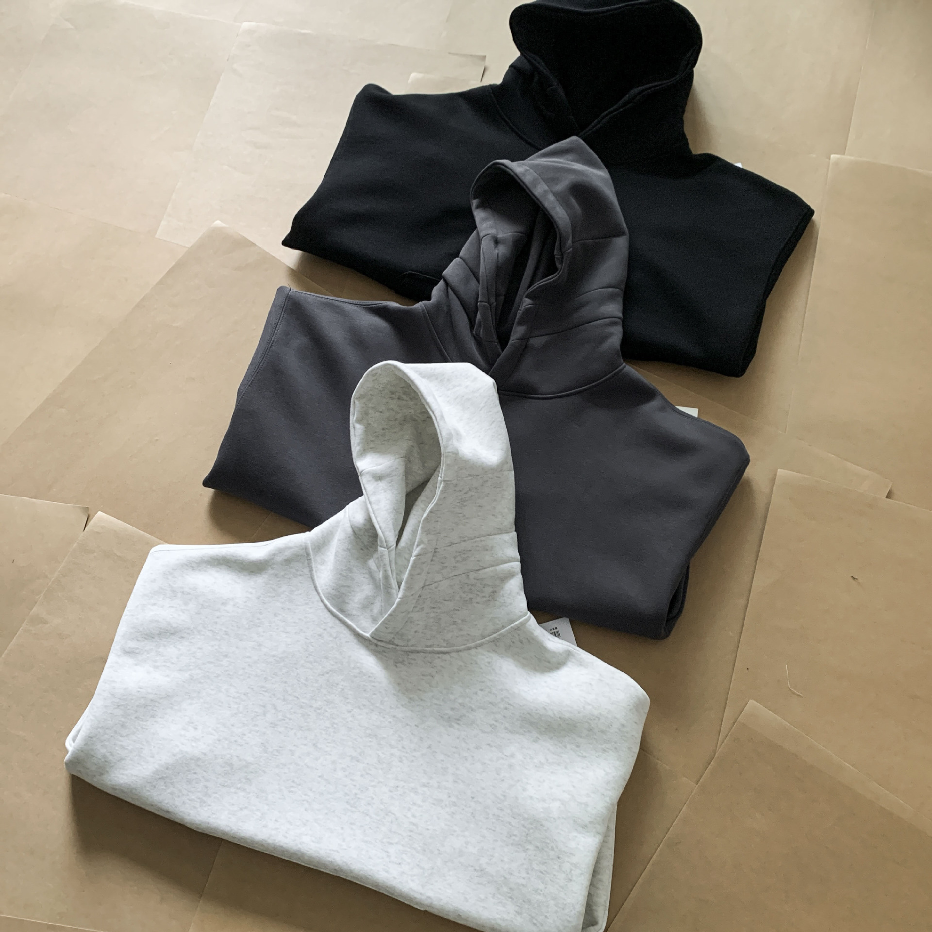 Auticup Spring American Casual Box Cut Hooded Sweatshirt Unisex Loose Solid Color Multi-purpose