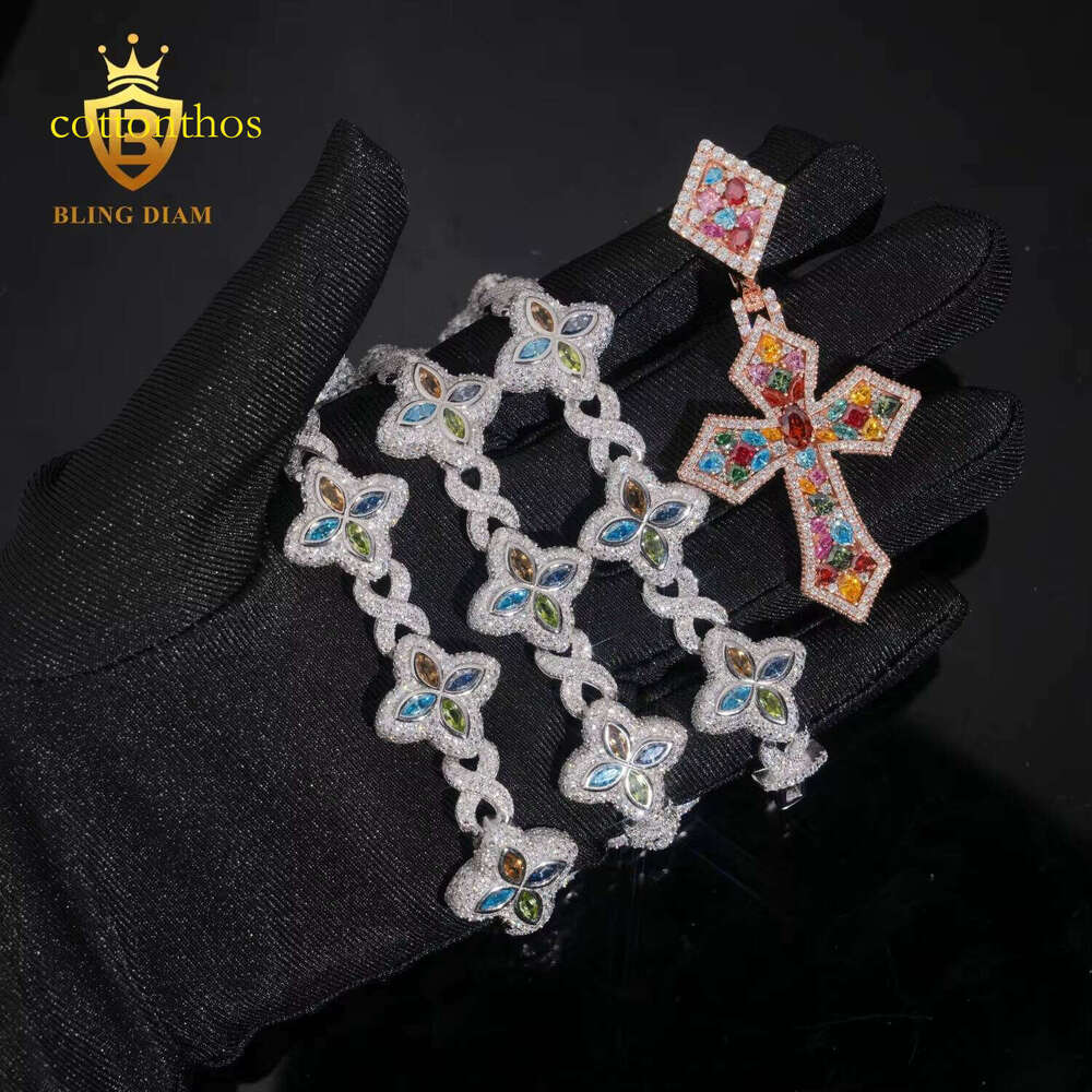 New Arrival Hip Hop Jewelry Link Four Leaf Clover VVS1 Iced Out Moissanite Dia Sier Cuban Chain High Quality