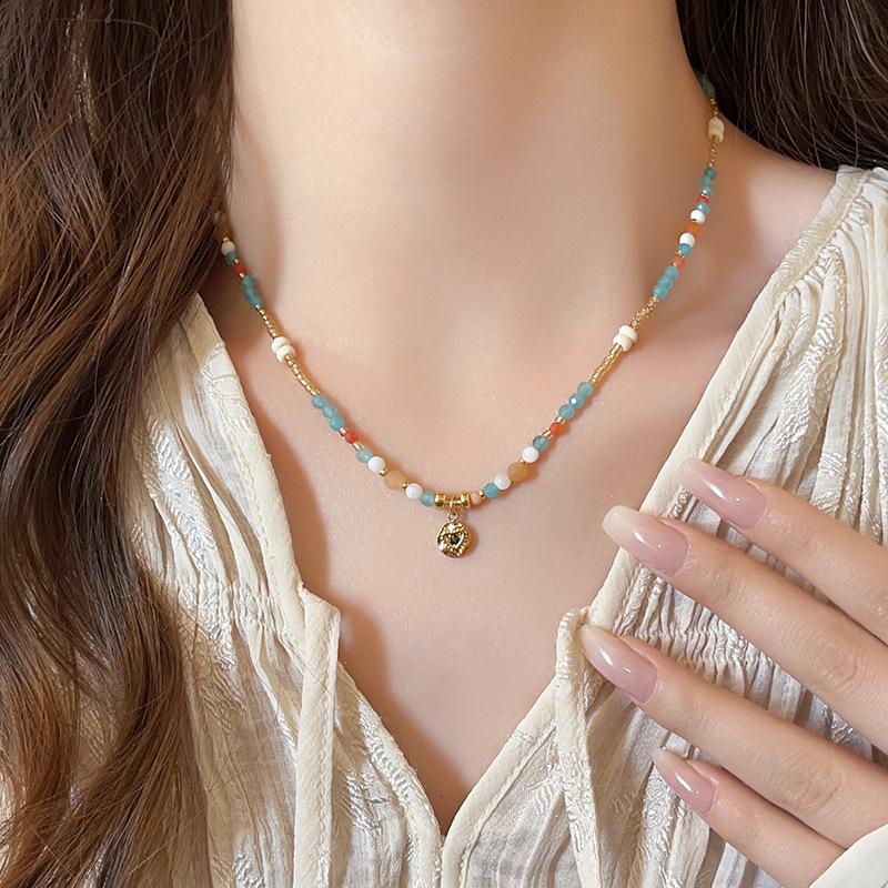 2025 New Dopamine Colorful Xiaomi Bead Niche Design Light High-end Clavicle Chain Elegant Necklace Jewelry for Women