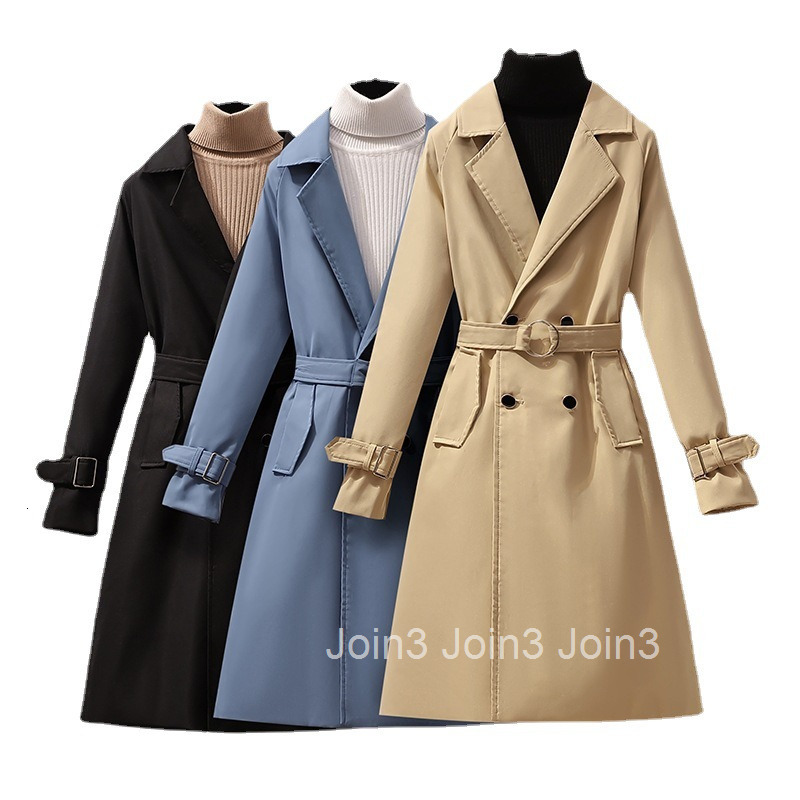 Plus Size Womens Trench Coat Mid-Length Jacket Autumn Winter Fashion Slim Fit Elegant Slimming Coat