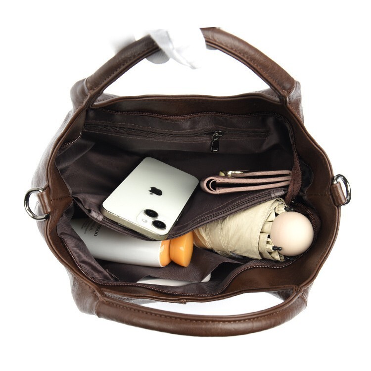 DHAL Textured Soft Leather Handbag for Middle-aged Women, New Lightweight Commuter Large Capacity Crossbody Basket Bag