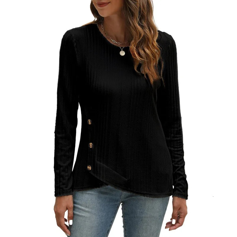 Autumn Winter Arrival Ribbed Brushed Button Long Sleeve TShirt 250729