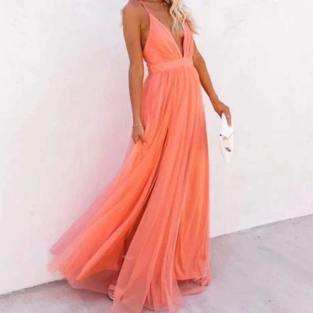 2025 European and American Women's Cross-Border Hot-Selling Fashion Casual Strapless Driving Spaghetti Strap Sheer Dress