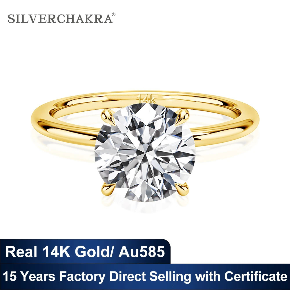 Original and Pure 14k Gold Wedding Rings Au585 Jewelry Real Certified 1ct to 3ct Ring for Women Wedding 2025 250729