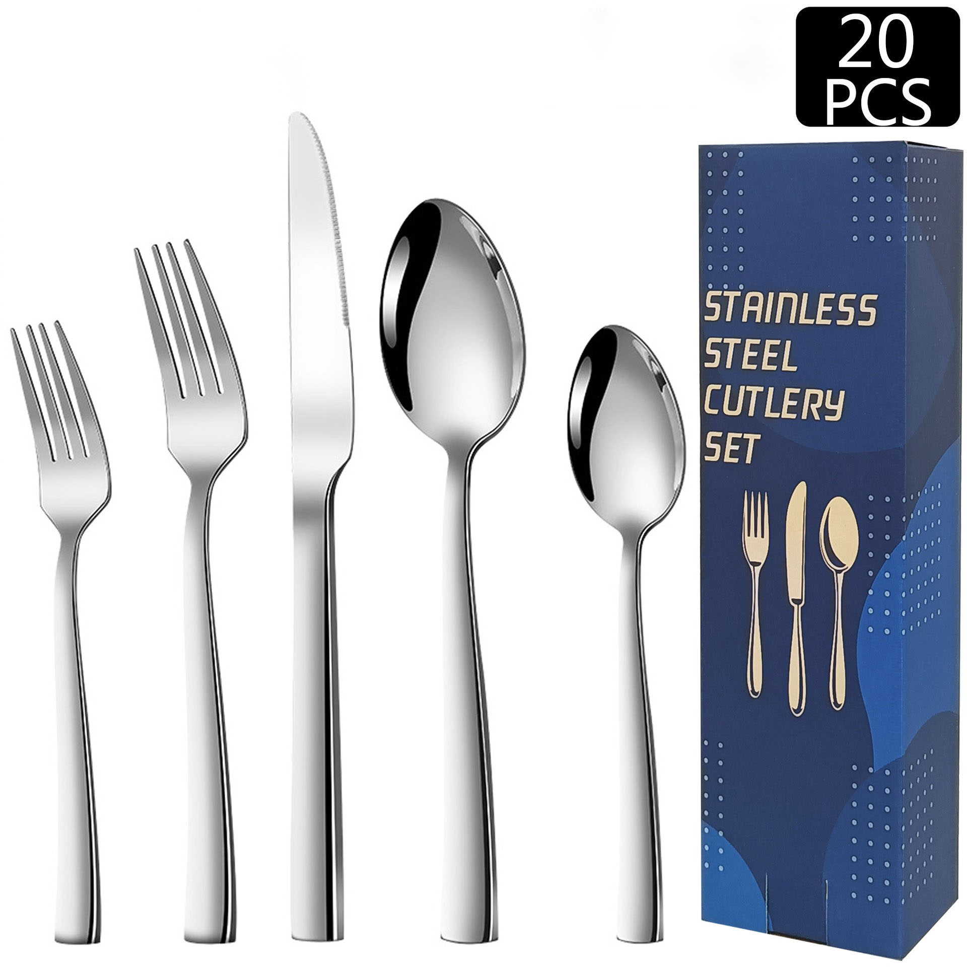20-Piece Stainless Steel Flatware Set for 4 Food Grade 18/0 Cutlery Set Mirror Polished Knife Fork Spoon Dishwasher Safe Rustproof