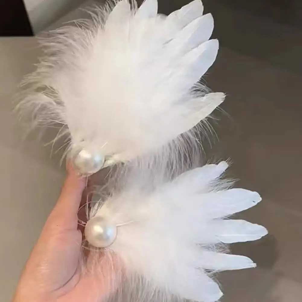 2pcs White Swan Feather Hairpin Headwear Ballet Style Stage Performance Side Clip Girl Party Faux Pearl Accessories Hair Clips Z250729