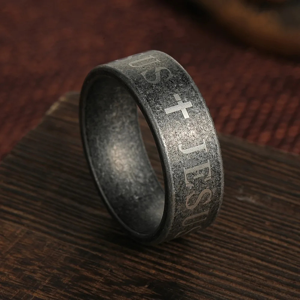 Vintage Mens Stainless Steel Bible Verse Jesus Cross Rings For Men Christian Cross Religious Ring Men Amulet Jewelry 250729
