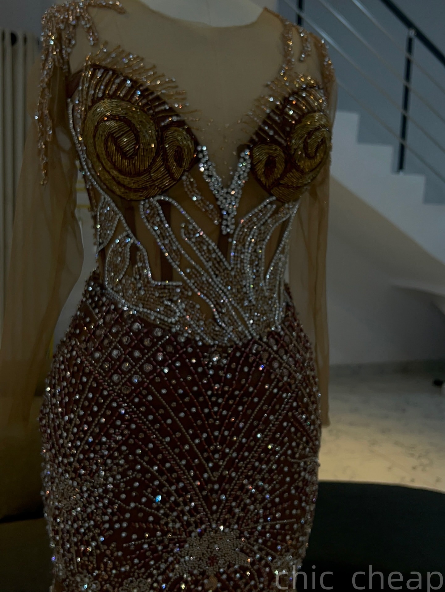 Mermaid Brown Prom Dresses 2025 Beaded Crystals Illusion Evening Formal Party Second Birthday Engagement Gowns Plus Size Dress For Special Occasions Z