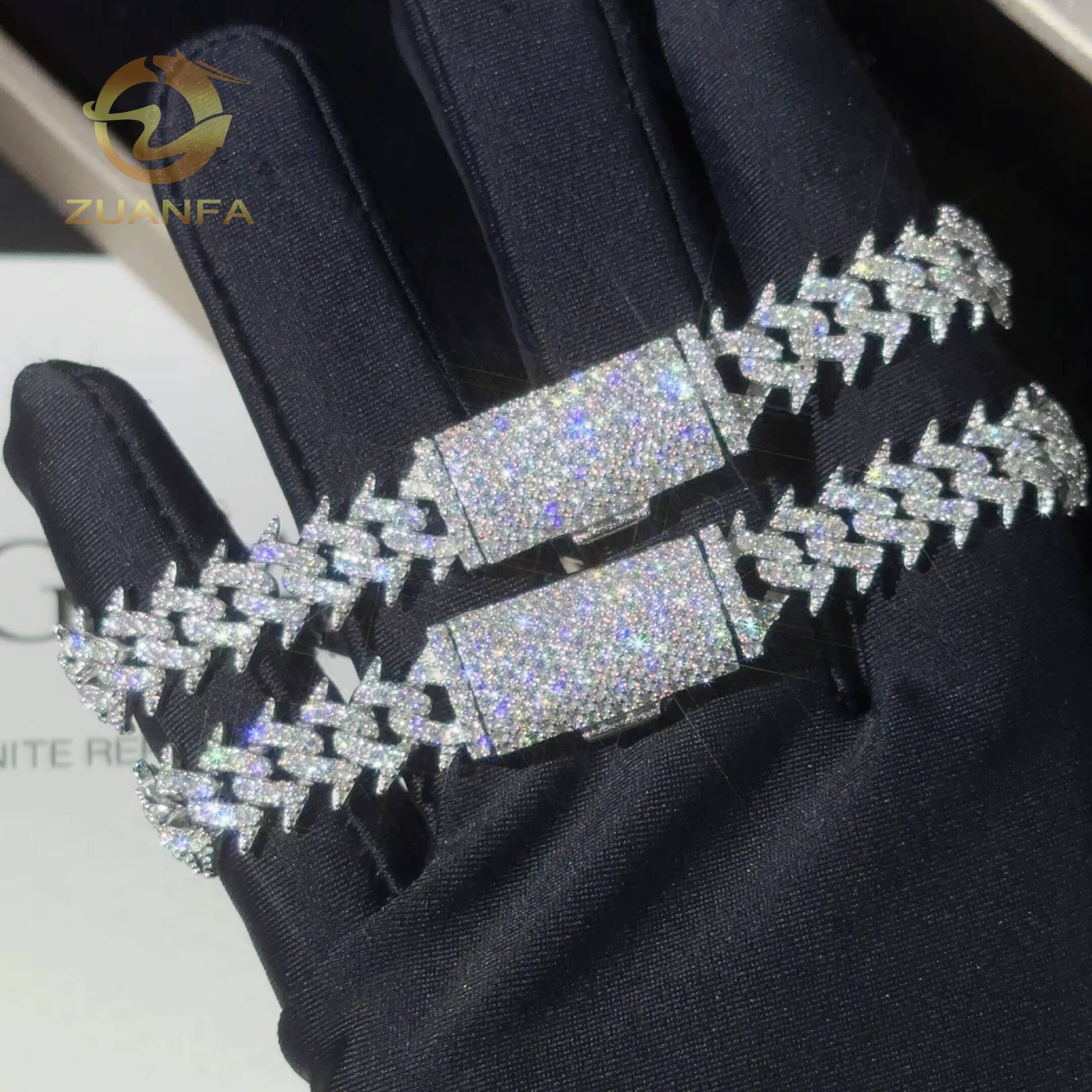 925 Silver Zuanfa Hip Hop Jewelry 10mm Thorn Cuban Link Chain VVS Moissanite Fashion Men Cuban Bracelet Hip Hop Chain