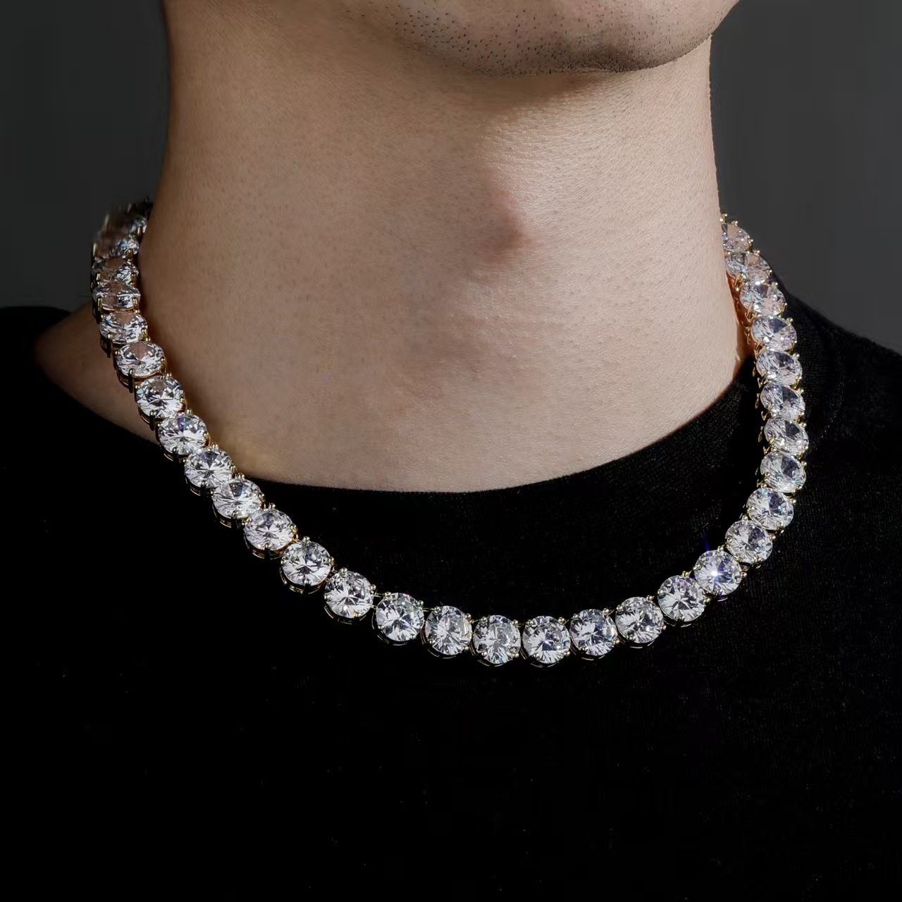 necklace moissanite chain Hip Hop Necklace Gold Plated Jewelry Iced Out Dia Clustered Tennis Chain Free shipping