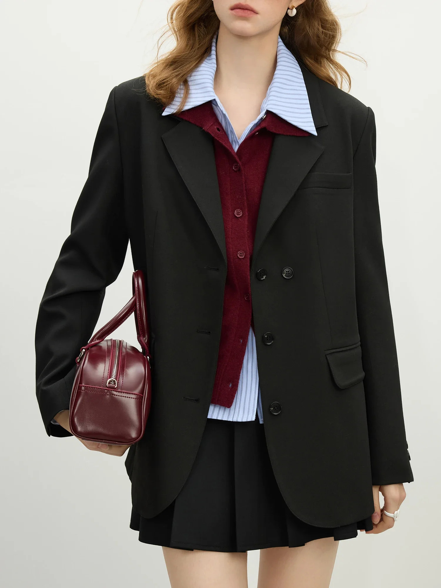 FSLE Women Khaki Blazer Spring Office Lady Black Simple Loose Front Shoulder Coats Button n Coat 25FS11071 250729