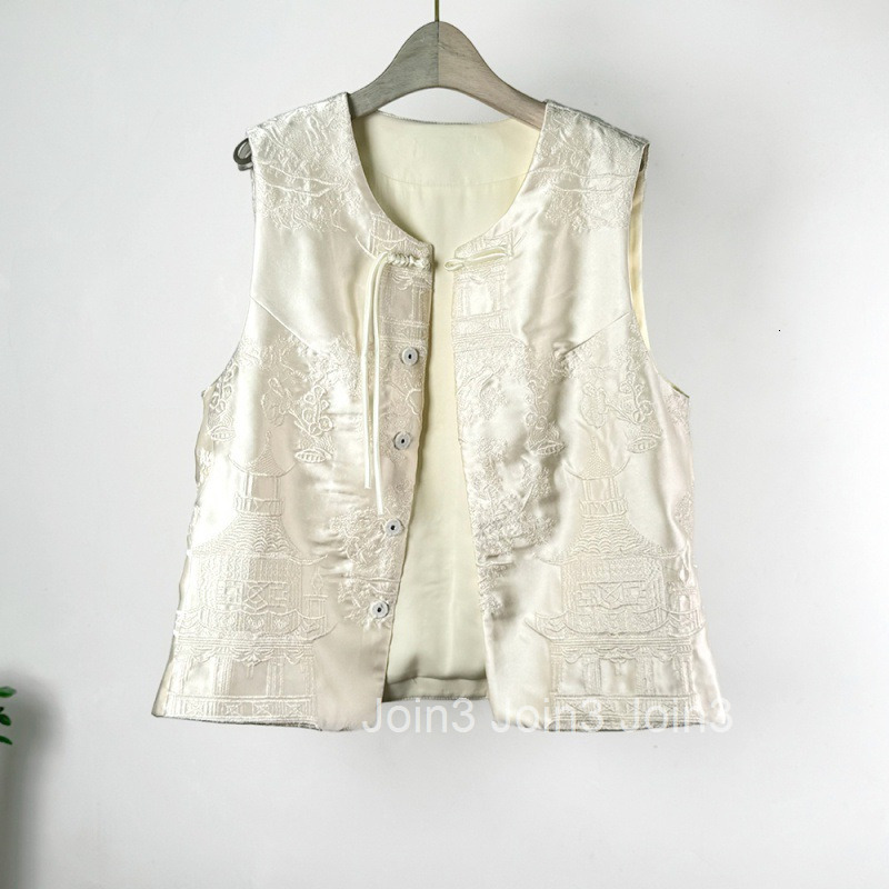 Heavy Embroidery Satin Vest for Women Spring Summer New Chinese Style Sleeveless Top