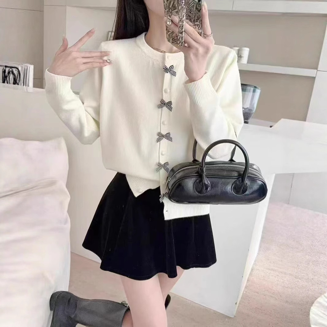 Korean-style soft knit sweater for women new autumn and winter bow button design age-reducing knit coat for women