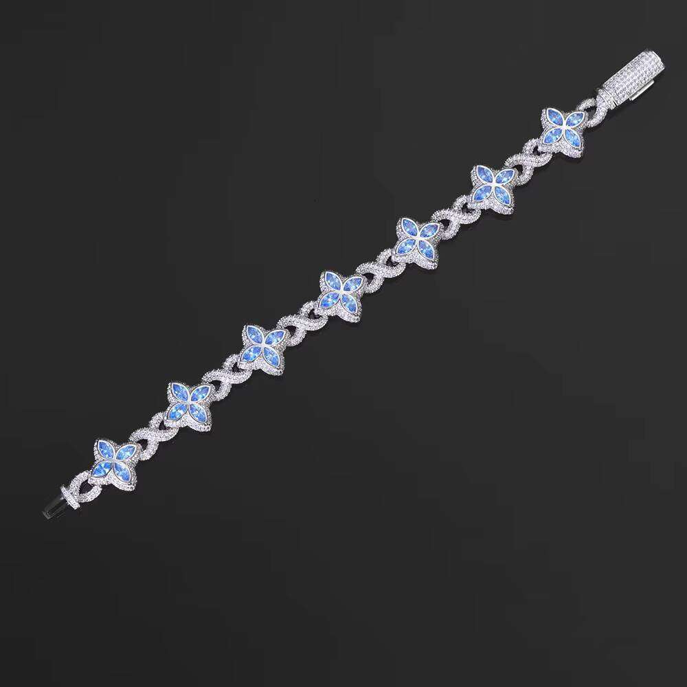 Hip Hop VVS Moissanite Cuban Sterling Sier Multi Color Flower Design Iced Out Chain Bracelet Jewelry for Women