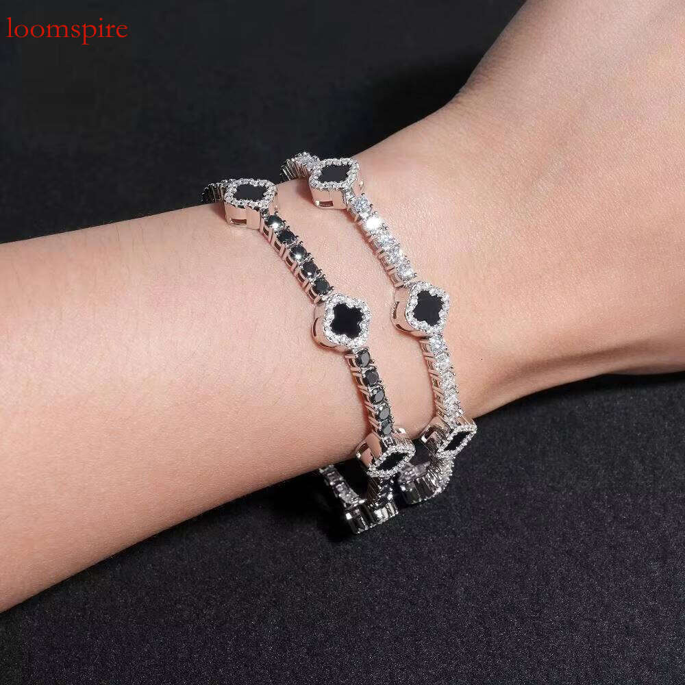 High Quality Sterling Sier Dia VVS Moissanite Tennis Fashionable Hip Hop Iced Out Clover Bracelet
