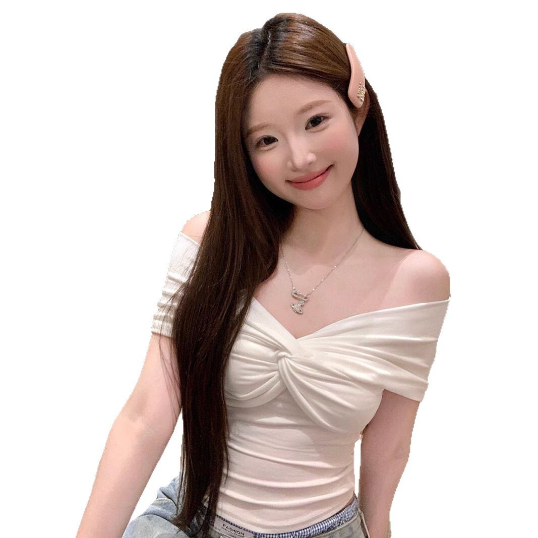 2025 off shoulder twisted design women's short sleeved T-shirt summer slim fit hot spicy girl slim fit white short bottom shirt top new designer 