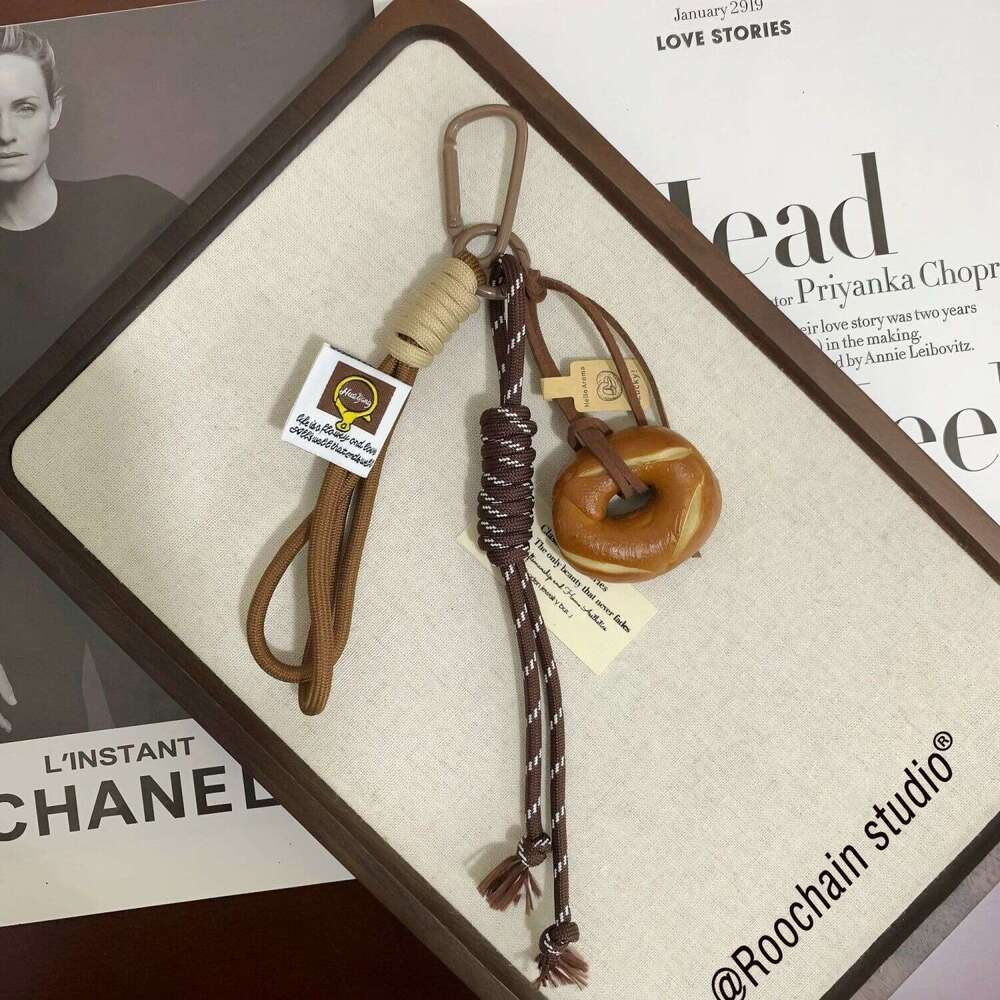 Miu Series Alkaline Water Bread Ins Bag Pendant Bagel Chocolate Climbing Rope Keychain Decoration Hanging Chain Trend