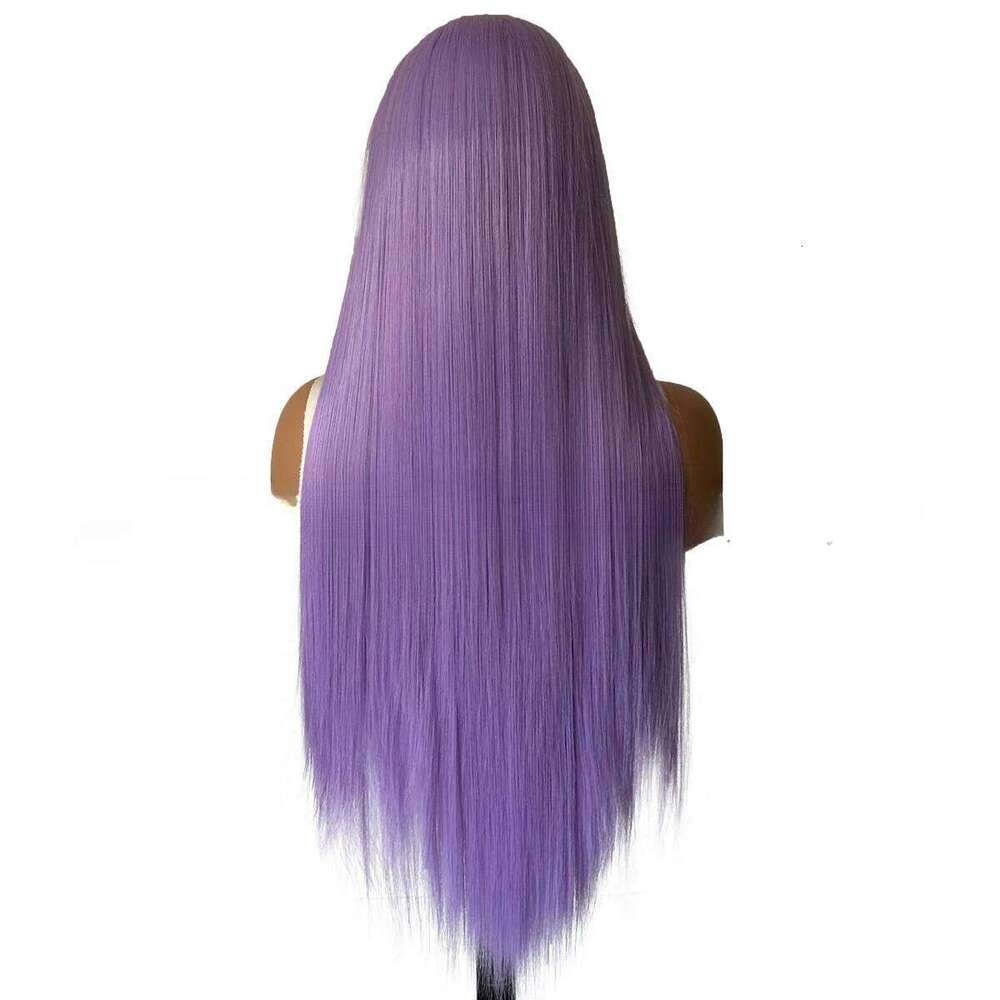 Wig Long Straight Light Purple Lavender Synthetic Lace Front Wigs Pre Plucked With Natural Hairline Human Hair For Fashion Wom