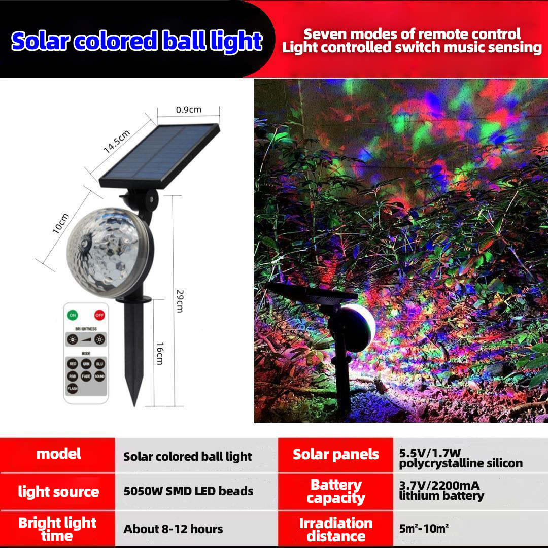 Solar Lawn Light Outdoor Waterproof Sound Control Flashing Courtyard Garden Landscape Disco Colorful Rotating Spotlight