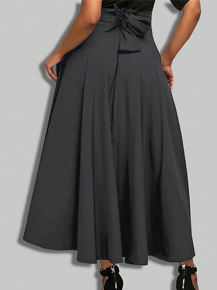 Printed Dresses Solid Color Aline Skirts for Women Clothing High Elastic Waist Long Skirt with Bow Elegant Womens Skirts 250729