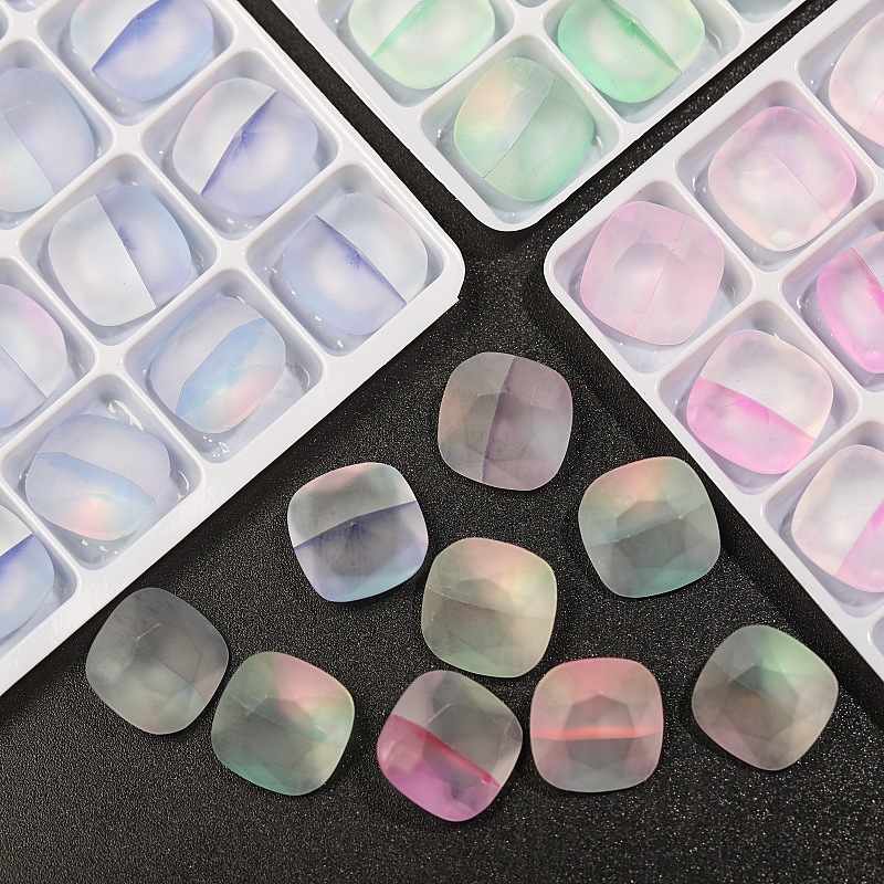 10MM frosted laser fat square drill with pointed bottom, colored glass translucent nail drill