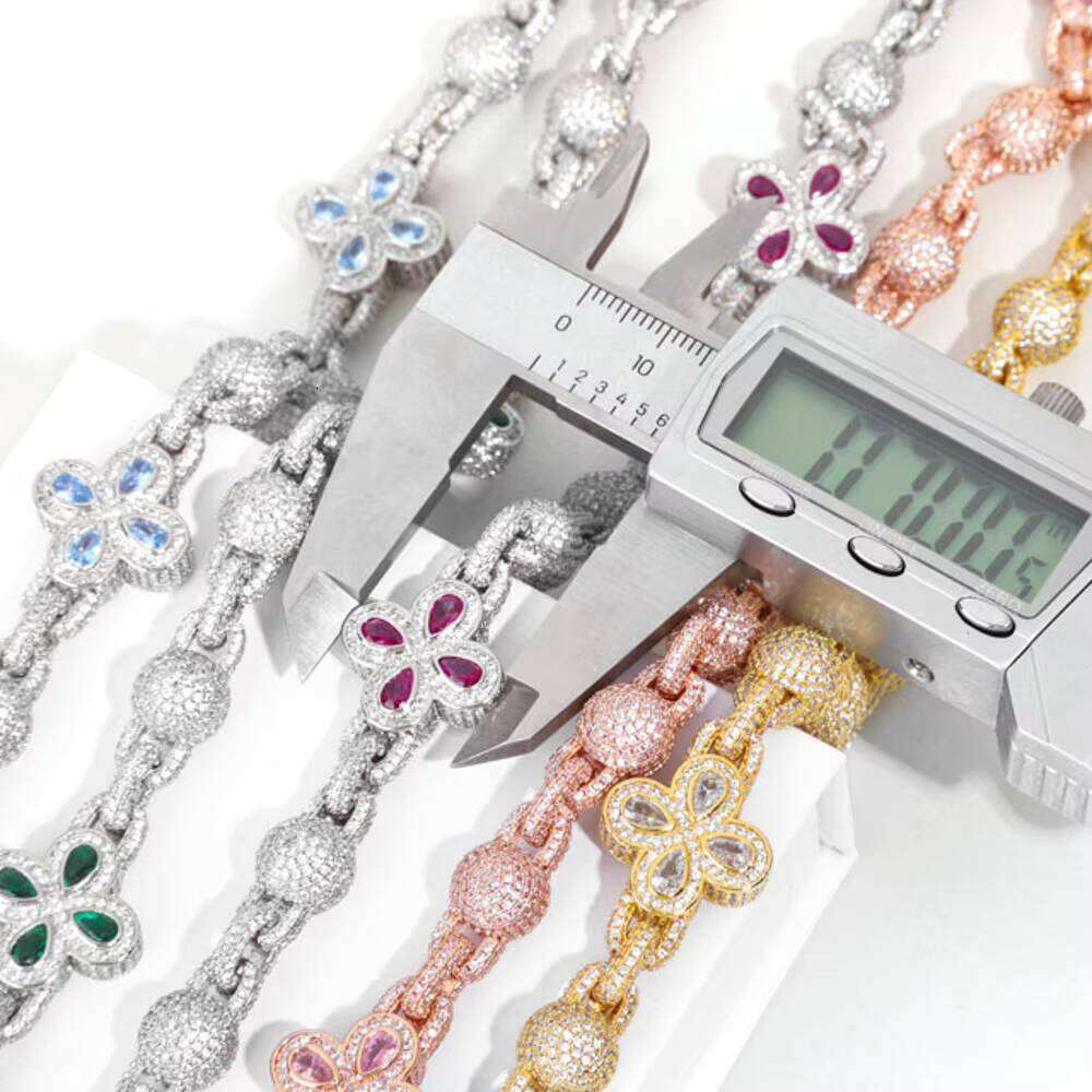 NUOYA Hip Hop Miami Cuban Bracelet Sier Gold Plated Iced Out Flower Cross Four Leaf Clover Dia Chain Jewelry