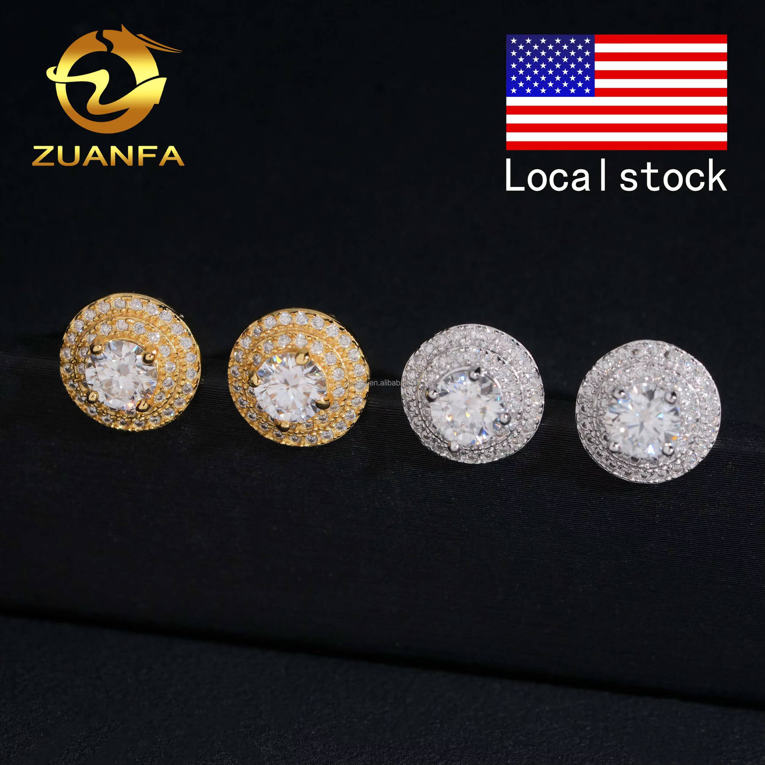 Fashion Luxury in America Warehouse Earring Jewelry Iced Out Hip Hop S925 Screw Back VVS1Round Brilliant Moissanite Stud Earring