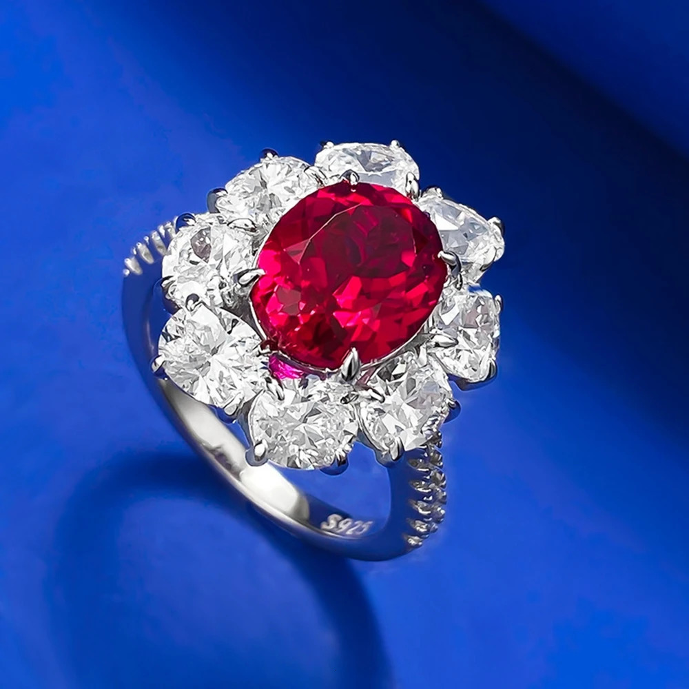 Wong Rain 100% 925 Sterling Silver Oval 8*10 MM Ruby High Carbon Diamond Gemstone Vintage Women Ring Wedding Engagement Jewelry 250729