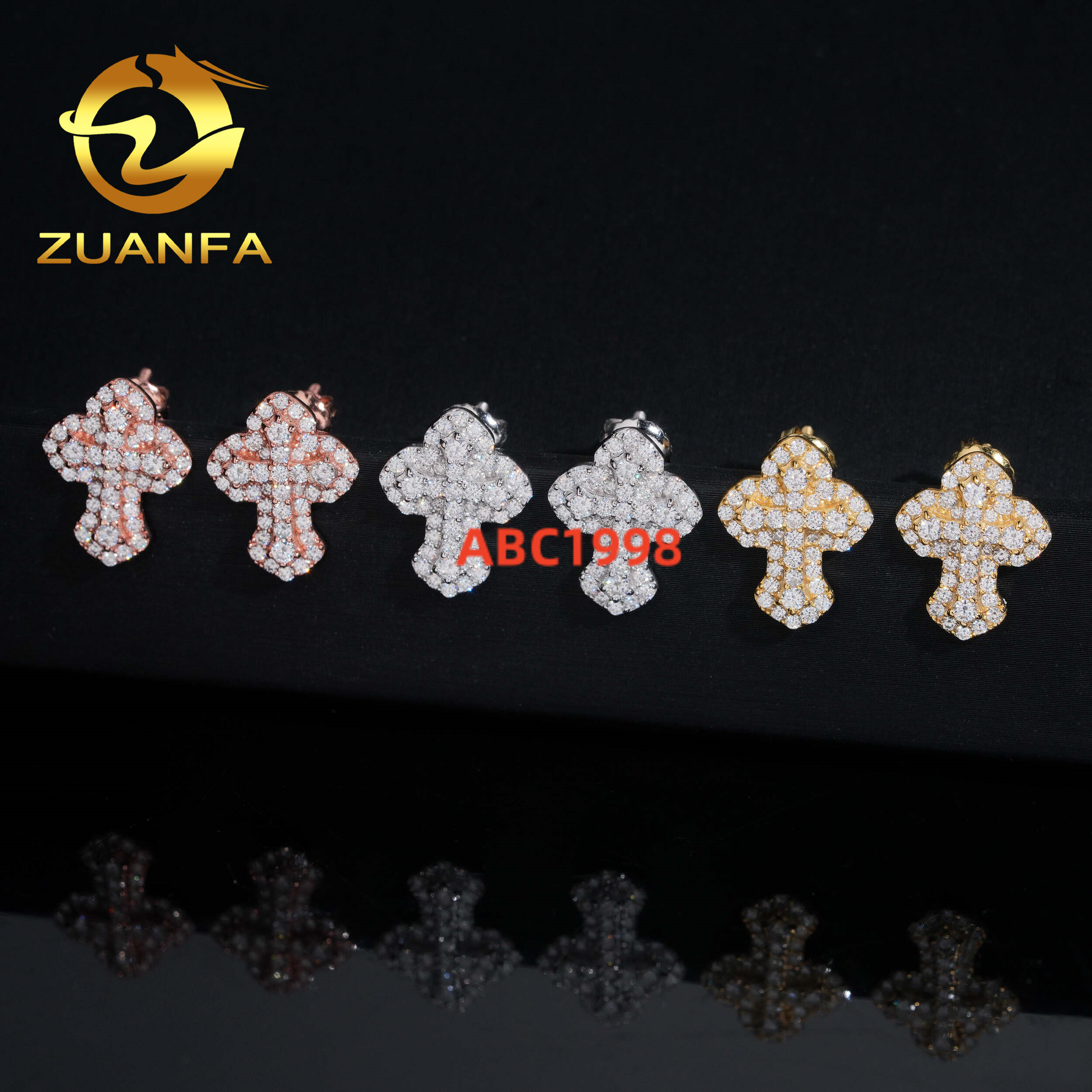 Ready Shipping Iced Out Moissanite Earrings Pass Diamond Tester 925 Silver Cross Diamond Hip Hop Earrings Screw Back Earrings
