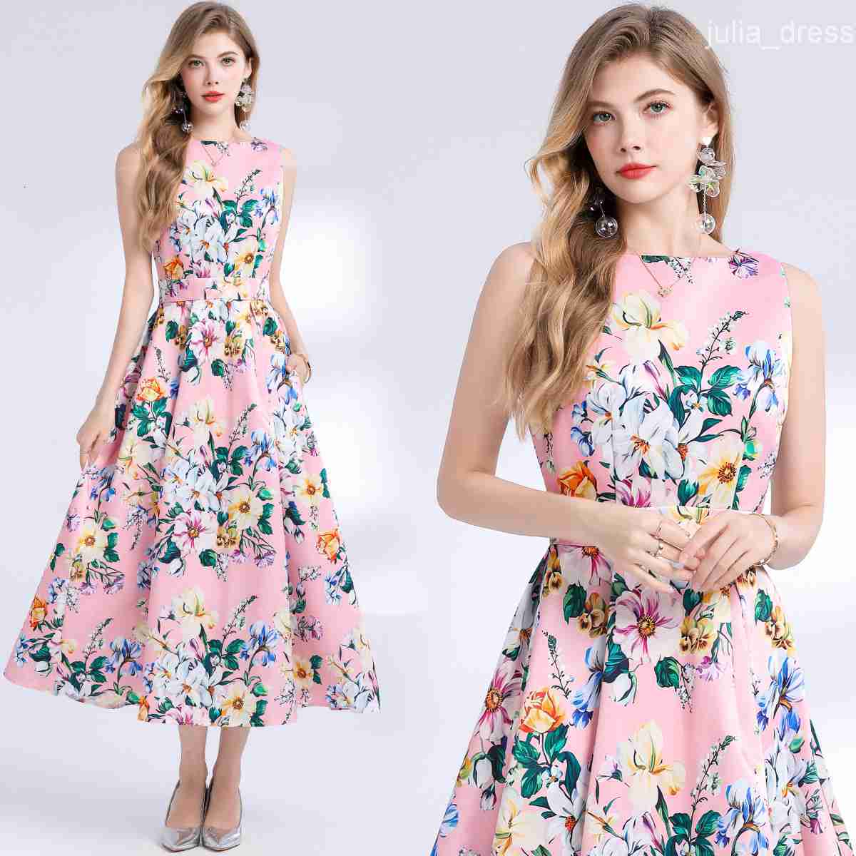 6005 Sleeveless High Waist Dress with Three-Dimensional Tailoring and Waist-Cinching Design