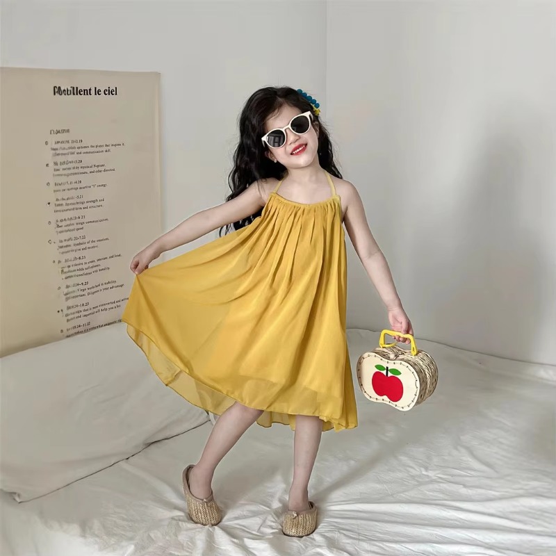 Korean Children's Clothing A Fairy-like Backless Dress with A Neck-hanging Design for Girls Beach Dress Summer New Arrivals