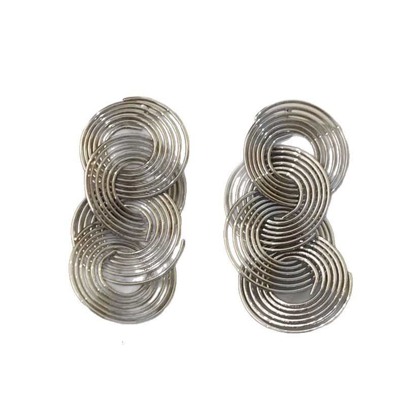 Sier Needle Geometric Round Interlocking Mosquito Coil Tassel Fashion Versatile Stud Niche Design Sense Earrings for Women