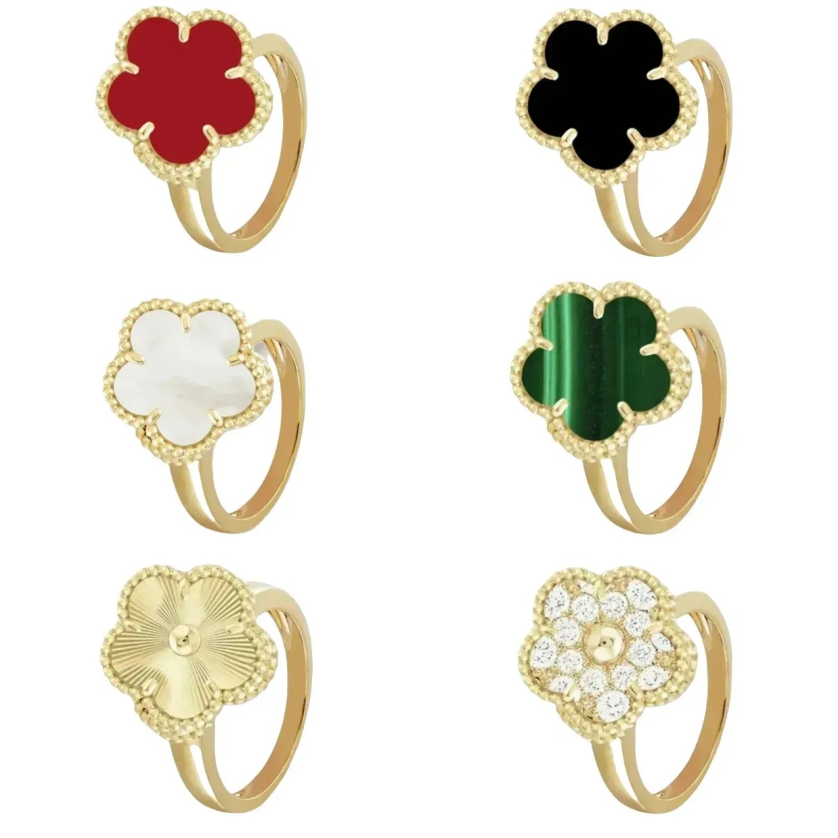 Designer jewelry four leaf clover ring fashion ring women red agate white high quality classic casual travel daily outfit party stainless steel 18K Gold Plated rings