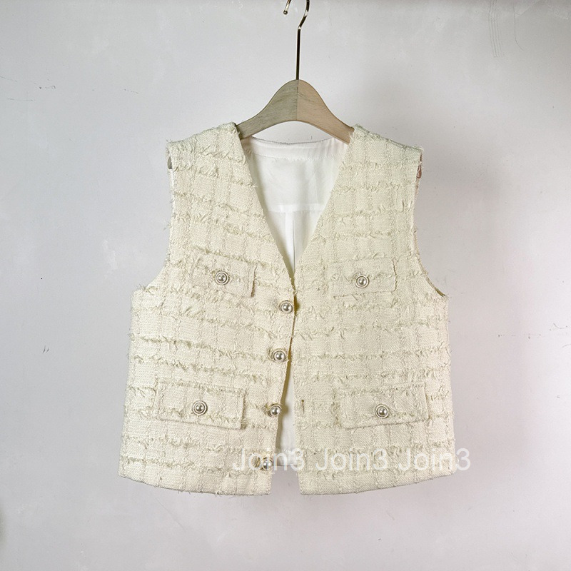 Summer New Style Socialite Elegant V-Neck Tweed Vest High-End French Short Vest Women