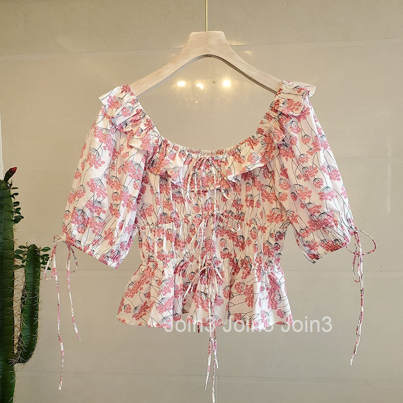 Quality Summer New French Style Little Fragrance Milk Shirt Womens Top Waist-Cinching for Dates and Outings