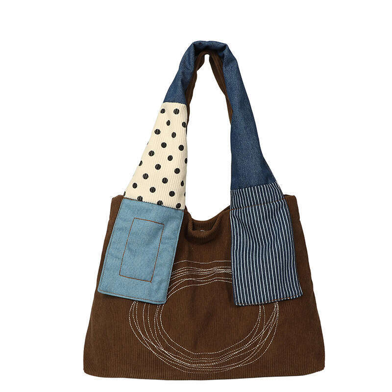 Artistic Niche Tote Bag with Unique Design, Trendy Patchwork Wide Shoulder Strap, Large Capacity Handbag