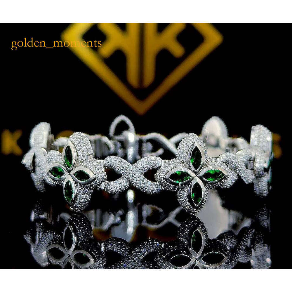 New Arrived Iced Out Clovers Moissanite Cuban Chain Sier Jewelry Bracelets for Men Women, Pass Dia Tester
