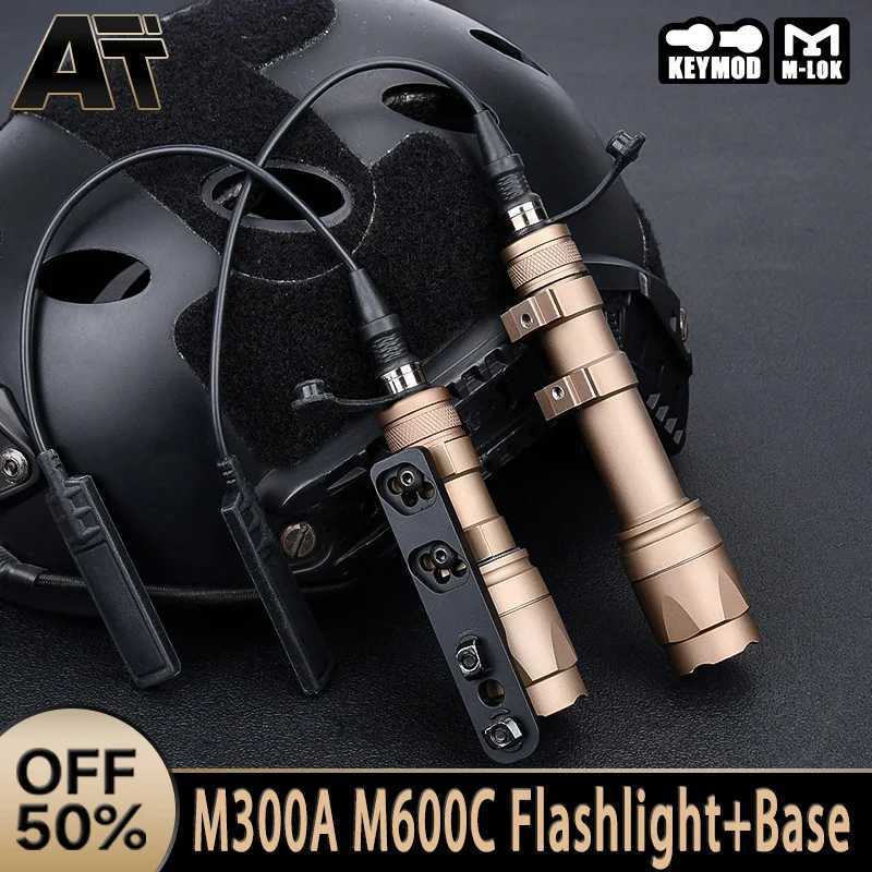 WADSN Tactical Airsoft M300A M600C Metal Flashlight LED White Scout Light M-LOK Keymod Picatinny Rail Offset Base Installation XJ250728