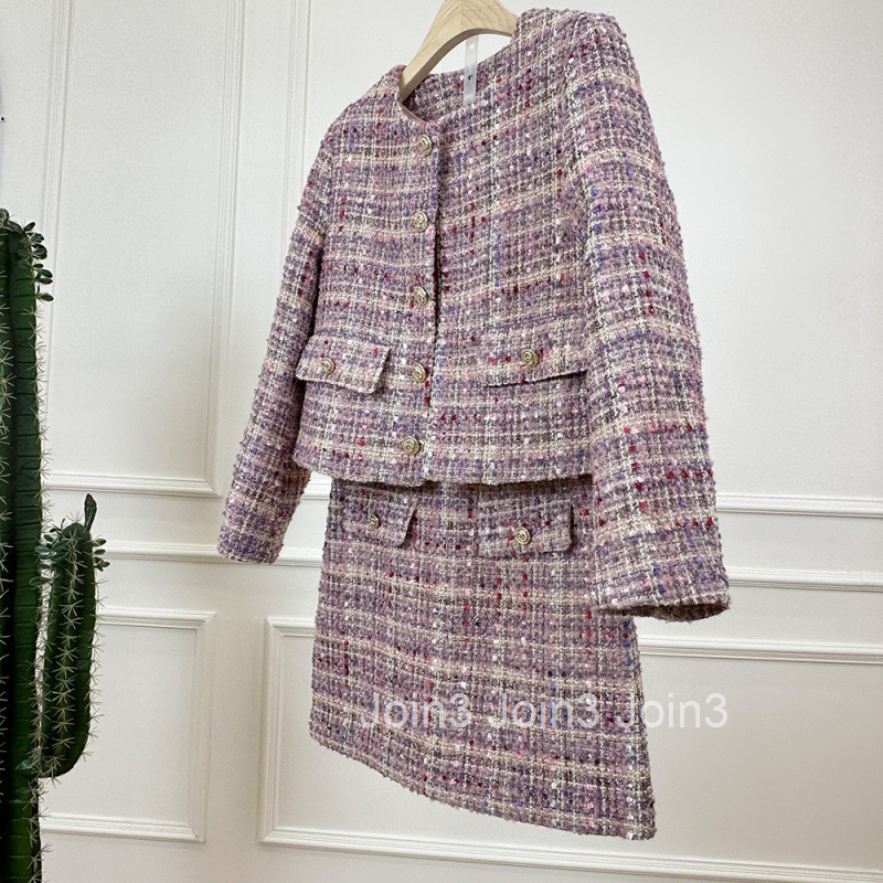 Autumn Winter French Style Elegant Short Skirt Set for Women Gentle Niche Round Neck Long Sleeve Jacket Top Half Skirt Set