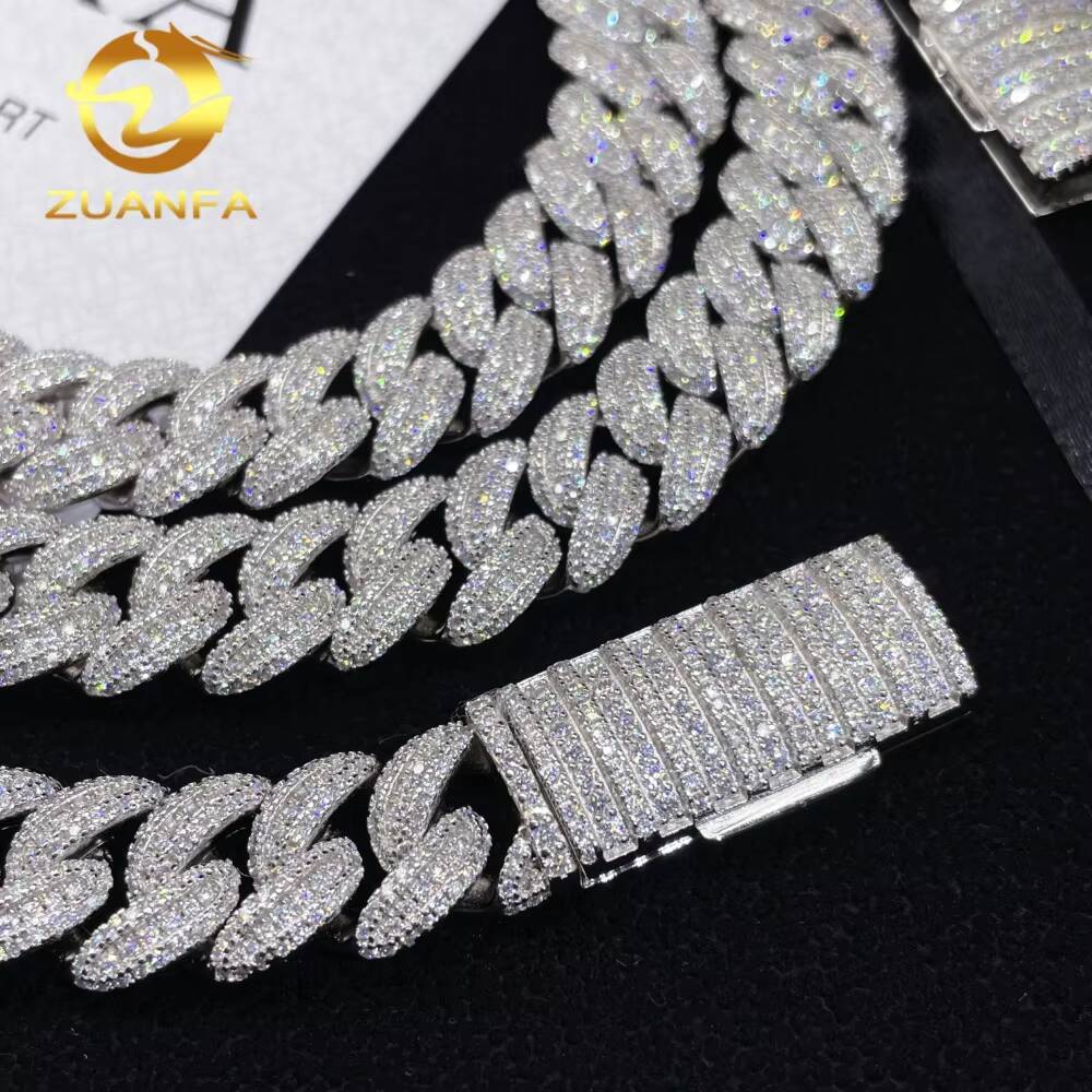 Hip Hop Style 13mm 925 Silver Moissanite Diamond Cuban Chain Iced Out Cuban Link Chain Pass Diamond Tester Moissanite Jewelry