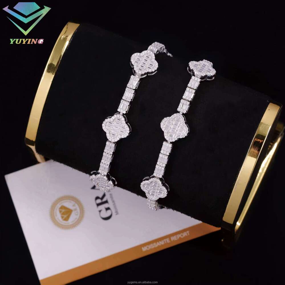 Yy Hot Sale Men's and Women's Flower Designed Hip Hop Tennis Chain Bracelet Sier VVS Moissanite Dia Jewelry