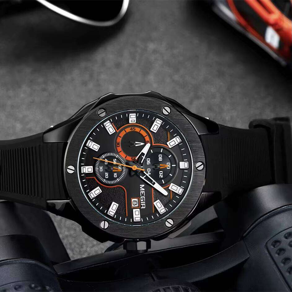 DHgargets MEGIR 2053 Men's Sports Watch - 46mm Silicone Strap, Waterproof 30M, Luminous, Chronograph, Date Display, Quartz Movement