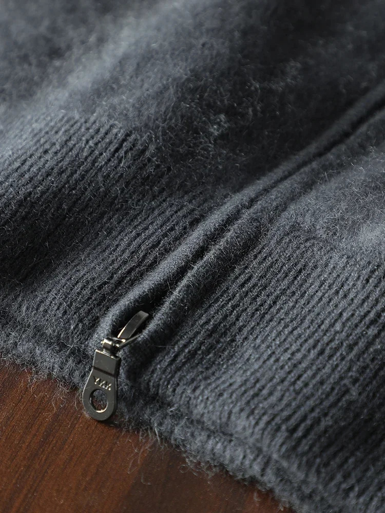 100% Plush Cashmere Mens Zipped Cardigan Sweaters Pullovers Long Fluff Pure Brushed YKK Zipper Jacket Autumn Winter 250729