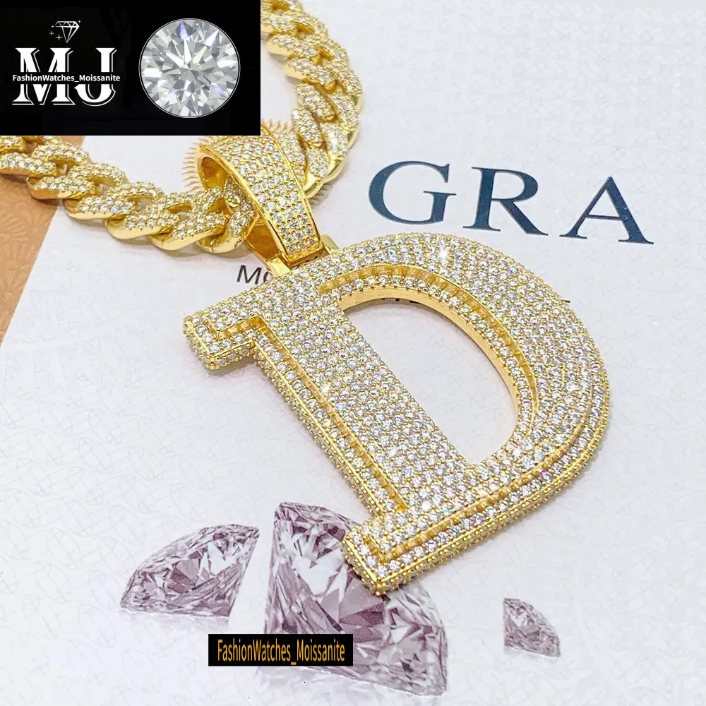 A-Z Sterg Sier Shiny Moissanite Letter Pendant with 3mm 24inch Rope Chain Jewelry for Men Women Nice Gift